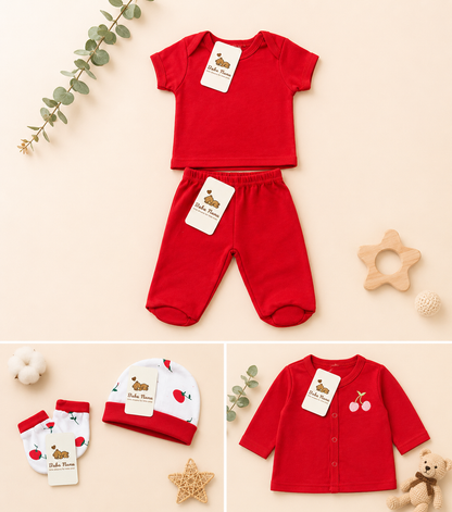 ❤️ 8-Piece Newborn Baby Girl Cherry Print Bodysuit Set