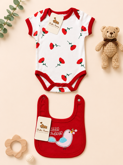 ❤️ 8-Piece Newborn Baby Girl Cherry Print Bodysuit Set