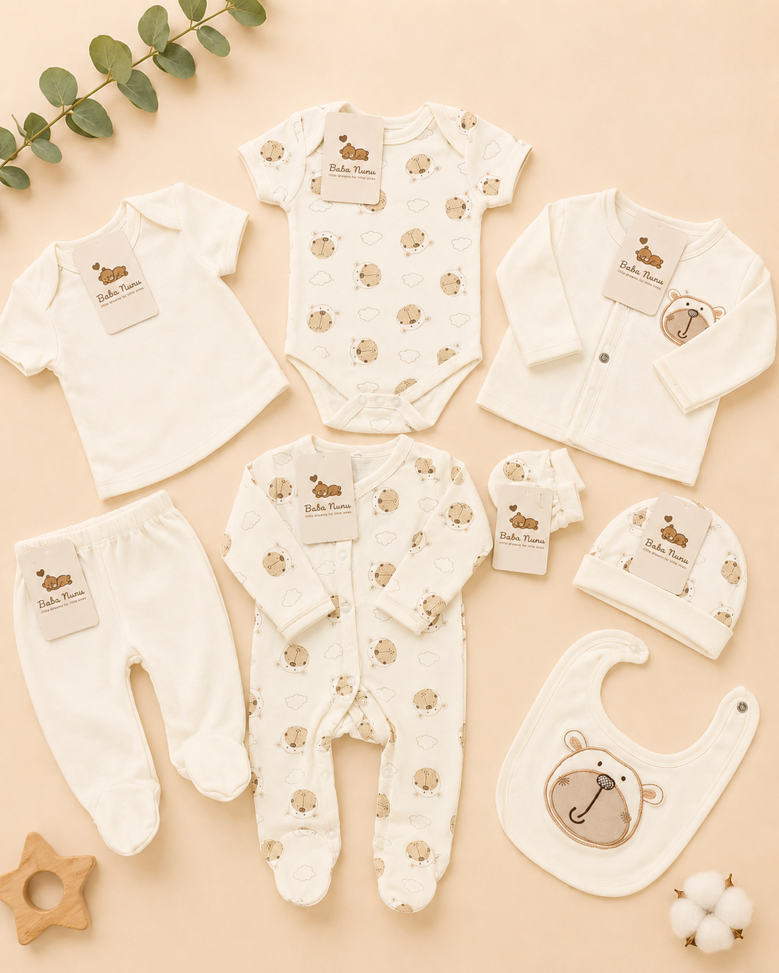 🤍 8-Piece Newborn Baby Unisex Cotton Set