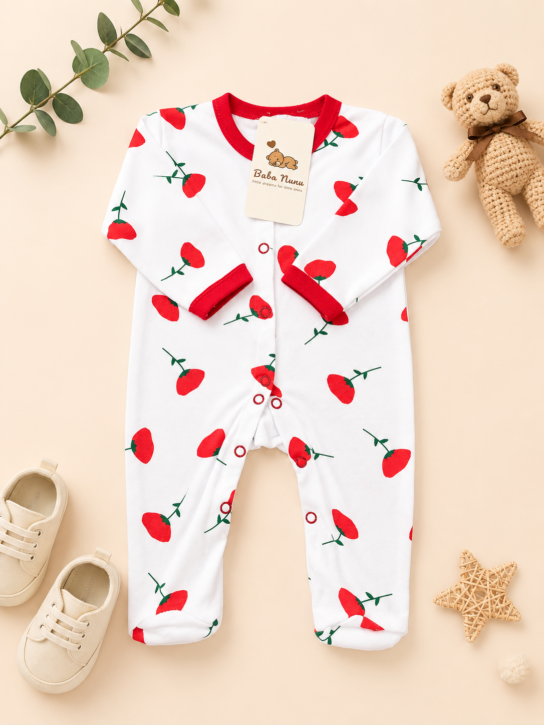 ❤️ 8-Piece Newborn Baby Girl Cherry Print Bodysuit Set