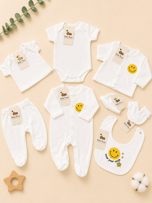 💛 8-Piece Newborn Baby Smiley Cotton Set
