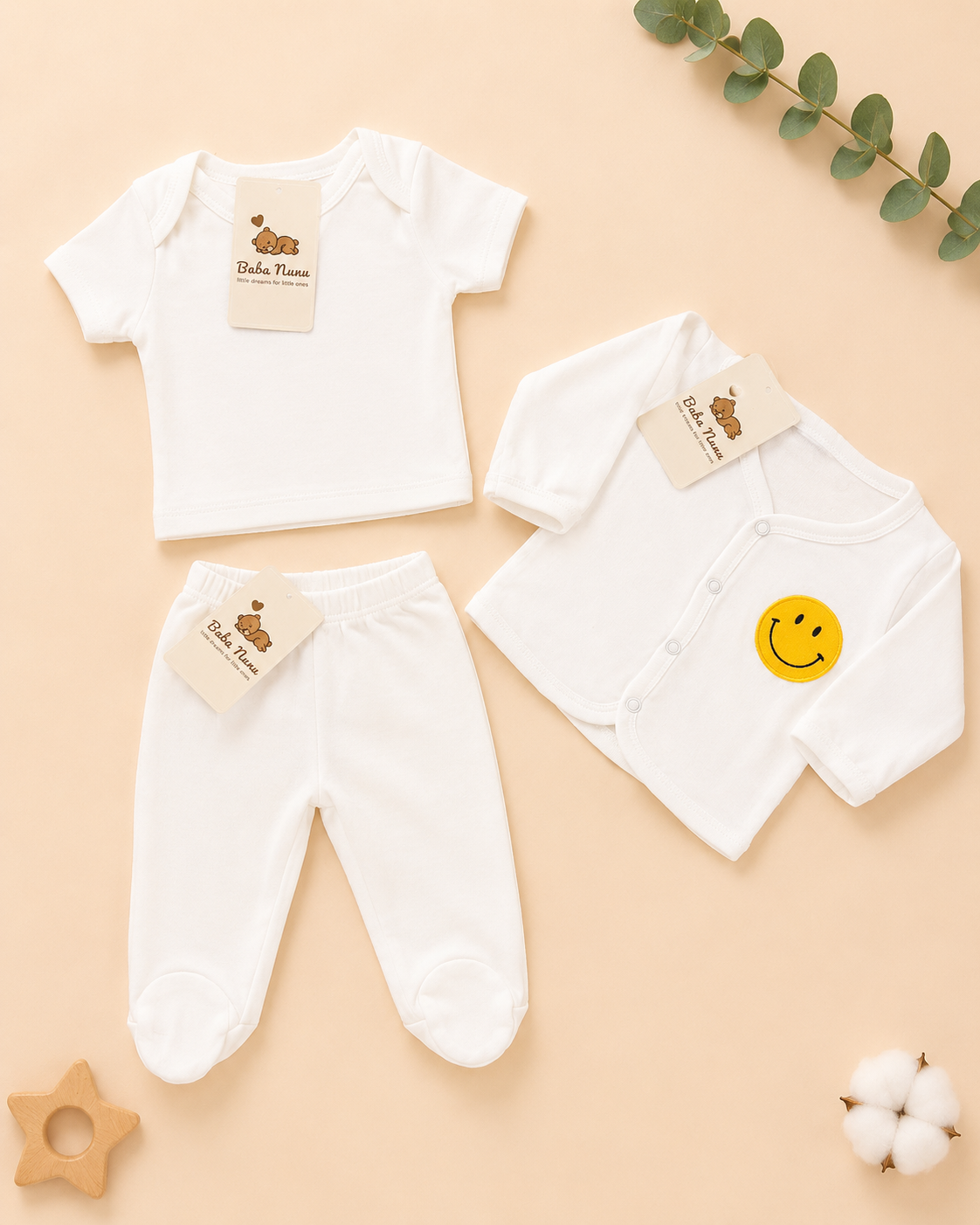 💛 8-Piece Newborn Baby Smiley Cotton Set
