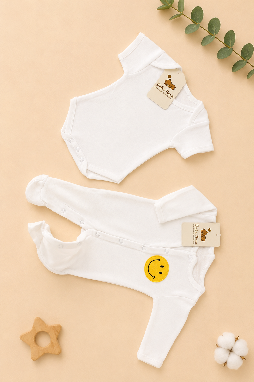 💛 8-Piece Newborn Baby Smiley Cotton Set